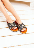 Load image into Gallery viewer, Wildflower Cross-Strap Slides - black