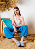 Load image into Gallery viewer, Floral Embroidered Mesh Clogs - blue