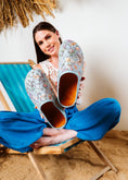 Load image into Gallery viewer, Floral Embroidered Mesh Clogs - blue