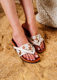 Load image into Gallery viewer, Embroidered Mesh Thong Slides - beige