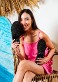 Load image into Gallery viewer, Floral Bloom Mesh Mules - black
