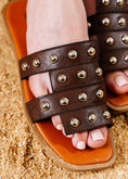 Load image into Gallery viewer, Chic Rivet-Detail Square Slides - brown