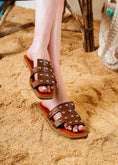 Load image into Gallery viewer, Chic Rivet-Detail Square Slides - camel