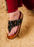Load image into Gallery viewer, Studded Eyelet Comfort Slides - black