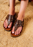 Load image into Gallery viewer, Studded Eyelet Comfort Slides - brown