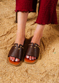 Load image into Gallery viewer, Dome Studded V-Cutout Slide - brown