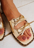 Load image into Gallery viewer, Stud-Trimmed Bow Sandals - gold