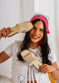 Load image into Gallery viewer, Woven Raffia Studded Slides - beige