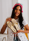 Load image into Gallery viewer, Woven Raffia Studded Slides - beige