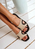 Load image into Gallery viewer, Woven Raffia Studded Slides - black