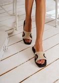 Load image into Gallery viewer, Woven Raffia Studded Slides - black