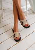 Load image into Gallery viewer, Woven Raffia Studded Slides - black