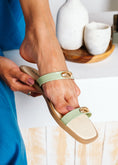 Load image into Gallery viewer, Gold Accent Two-Strap Slides - green