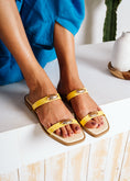 Load image into Gallery viewer, Gold Accent Two-Strap Slides - yellow