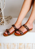 Load image into Gallery viewer, Round Buckle Flat Slide Sandals - brown
