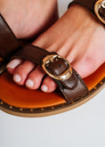 Load image into Gallery viewer, Round Buckle Flat Slide Sandals - brown