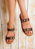 Load image into Gallery viewer, Round Buckle Flat Slide Sandals - brown