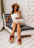 Load image into Gallery viewer, Eyelet Detail T-Strap Slides - maroon