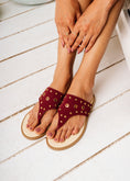 Load image into Gallery viewer, Eyelet Detail T-Strap Slides - maroon