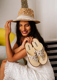 Load image into Gallery viewer, Eyelet Detail T-Strap Slides - light gray
