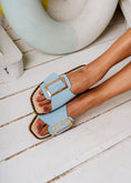 Load image into Gallery viewer, Gold Buckle Flat Mules - blue
