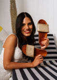 Load image into Gallery viewer, Textured Straw Trim Mules - cafe