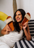 Load image into Gallery viewer, Textured Straw Trim Mules - cafe