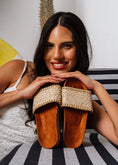 Load image into Gallery viewer, Textured Straw Trim Mules - cafe