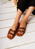 Load image into Gallery viewer, Double Bow Leather Slides - camel