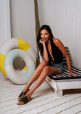 Load image into Gallery viewer, V-Cut Open-Toe Flat Slides- olive