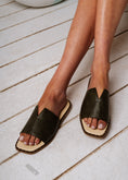 Load image into Gallery viewer, V-Cut Open-Toe Flat Slides- olive