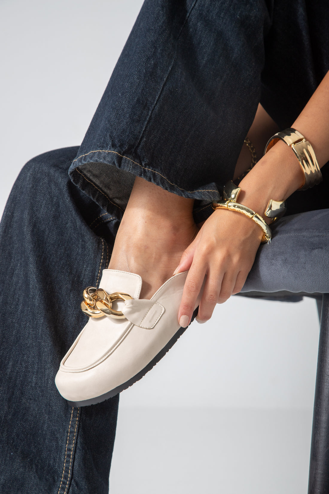 Chain-Detail Clog-beige