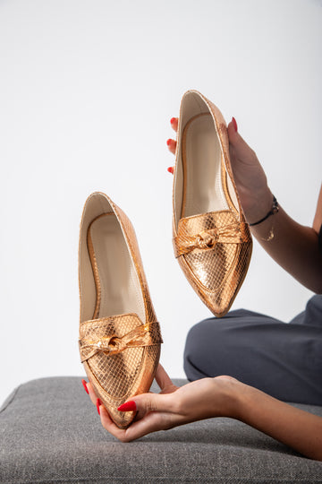 Metallic Snake Flats-rose gold