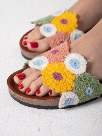 Floral Applique Cork Footbed Slides