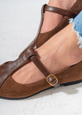 Load image into Gallery viewer, Pointed Toe T-Strap Flats-BROWN