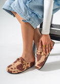 Load image into Gallery viewer, Cow-Print Fuzzy Clog Mules-BROWN