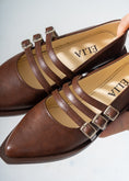 Load image into Gallery viewer, Pointed-Toe Triple Strap Flats-BROWN