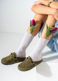 Load image into Gallery viewer, Ring Detail Suede Clogs-OLIVE