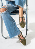 Load image into Gallery viewer, Elegant Buckled T-Strap Flats-OLIVE