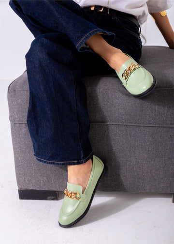 Chunky Chain Loafers-mint green