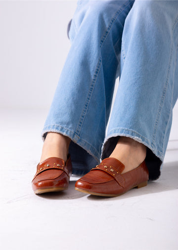 Square Toe Studded Flats-camel