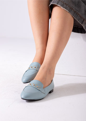 Pointed Stud Detail Flats-baby blue