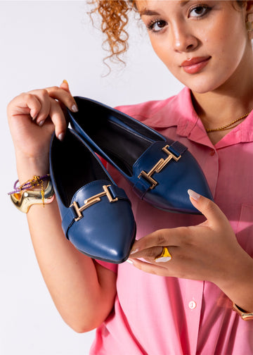 The Audrey Buckle Flat-dark blue