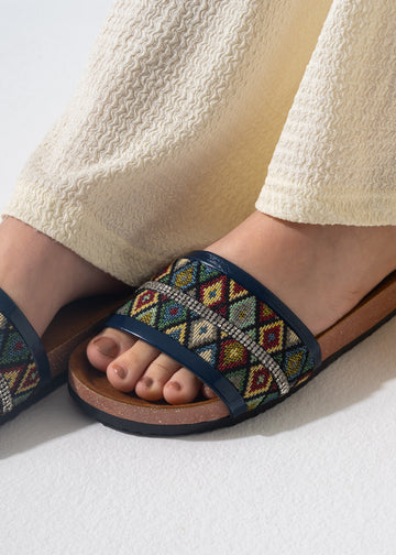 Ethnic Pattern Slipper - DARK BLUE