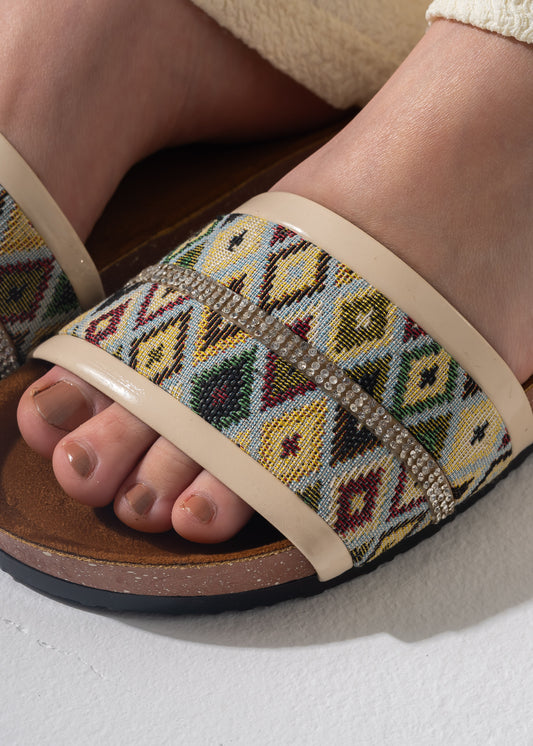 Ethnic Pattern Slipper - BEIGE