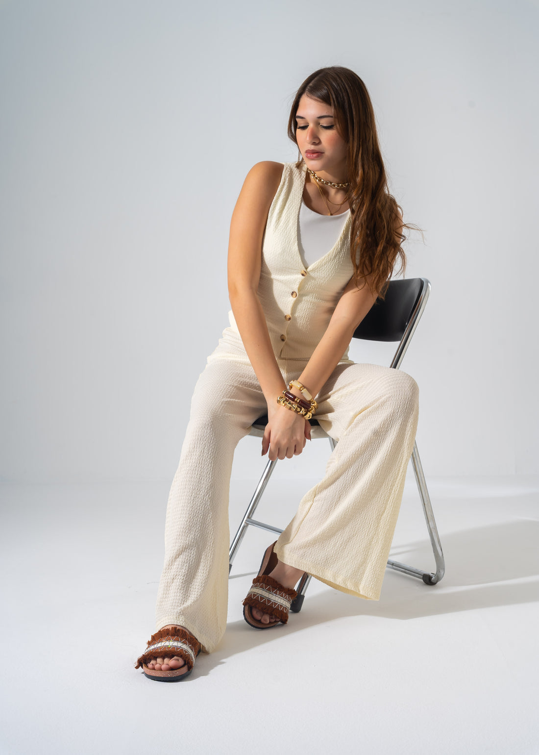 Boho Fringe Slides - CAMEL