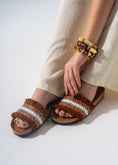 Load image into Gallery viewer, Boho Fringe Slides - CAMEL
