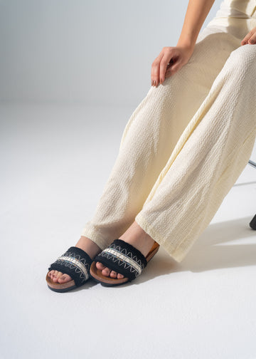 Boho Fringe Slides - BLACK