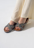 Load image into Gallery viewer, Crystal Boho Slipper - DARK BLUE
