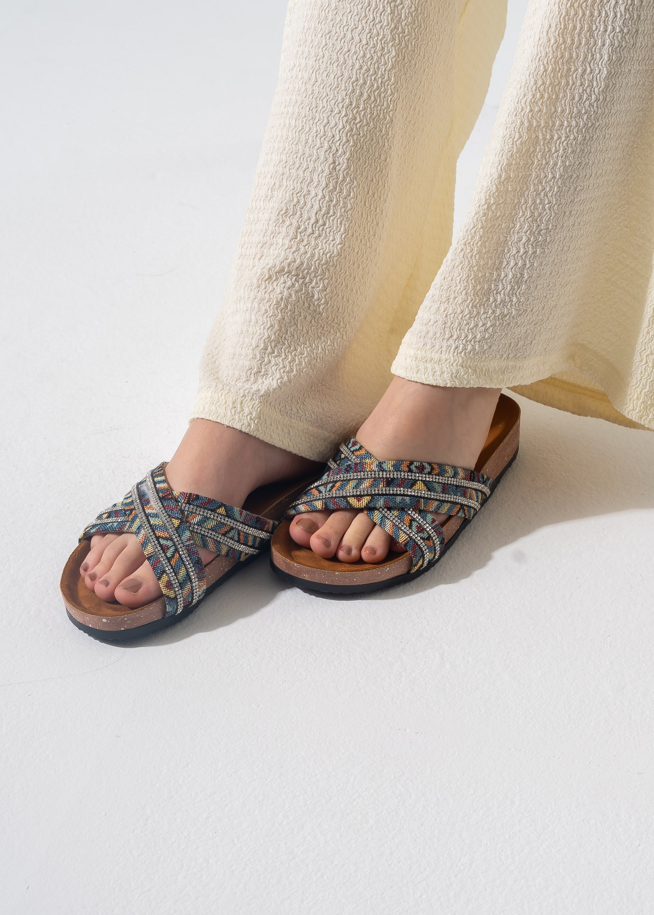 Crystal Boho Slipper - DARK BLUE